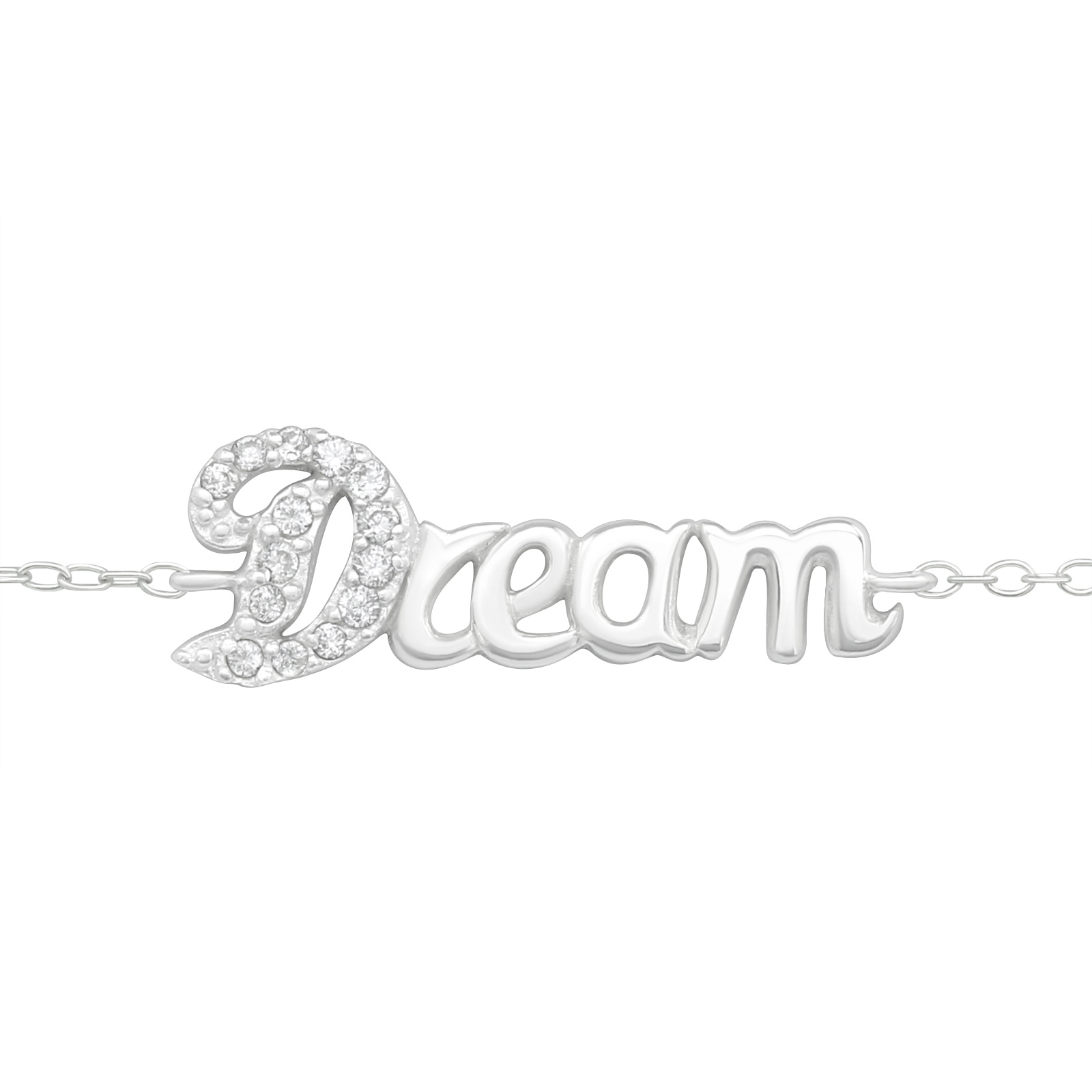 צמיד מכסף -DREAM וקריסטלים לבנים