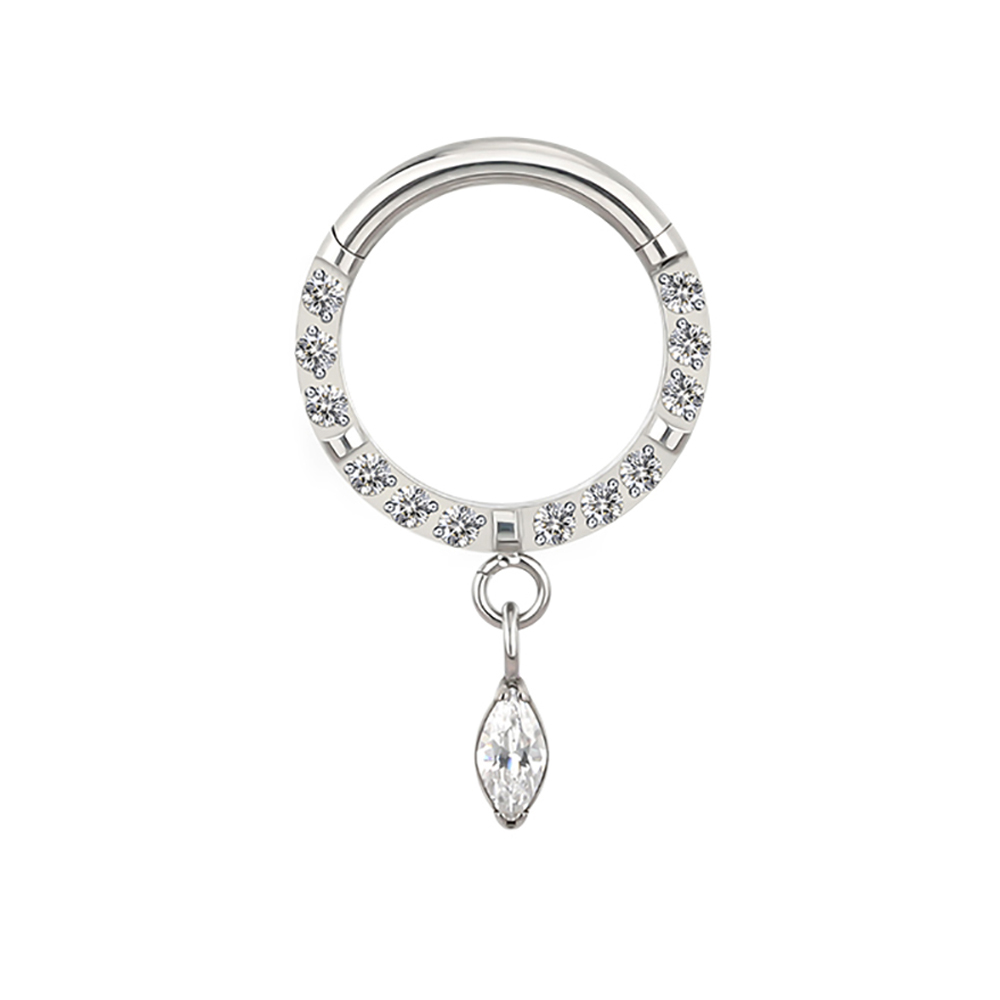 עגיל הליקס / ספטום קליקר מטיטניום 1.2 * 8 מ"מ קריסטלים לבנים ומרקיז תלוי