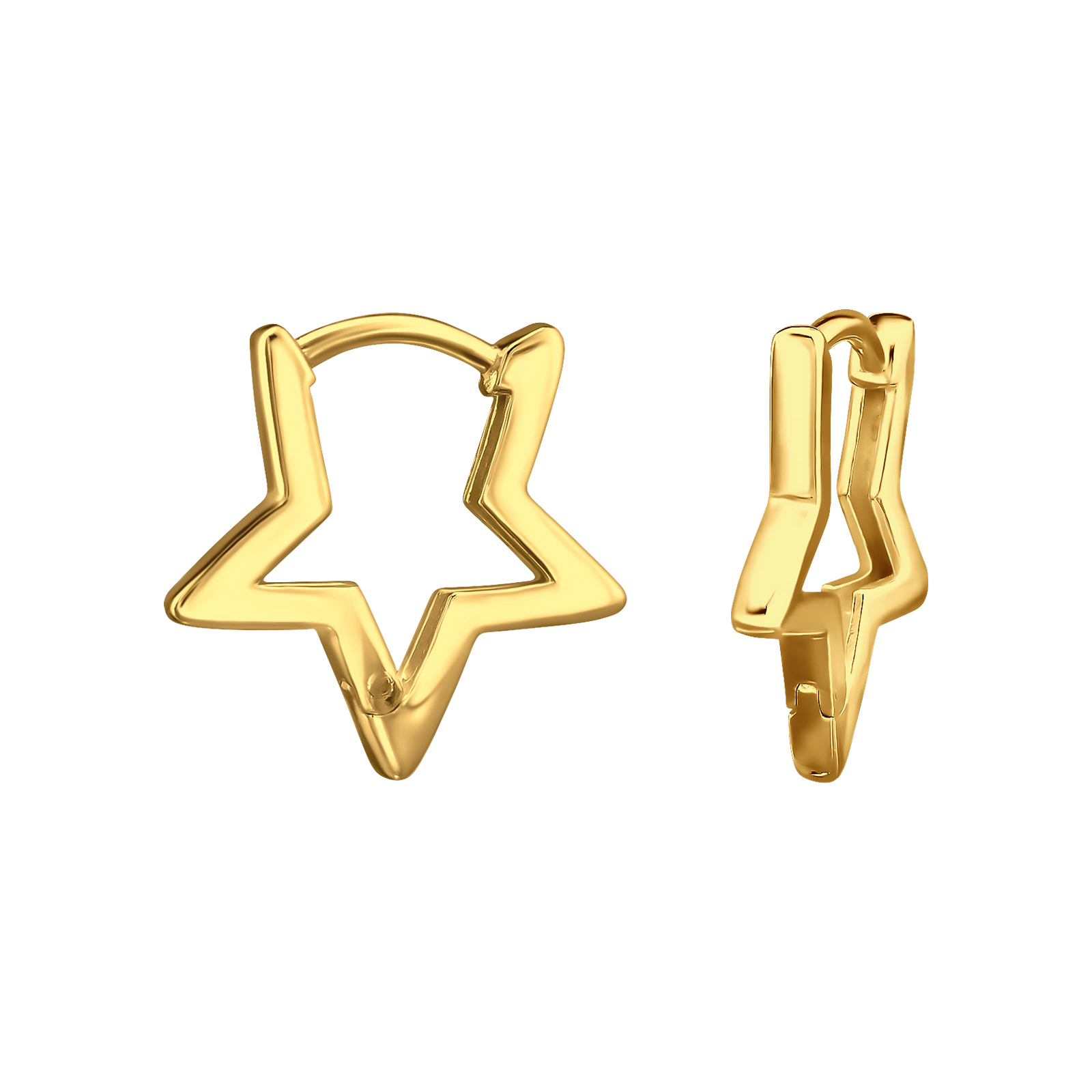 עגילי חישוק האגיס מכסף וציפוי זהב כוכב חלק