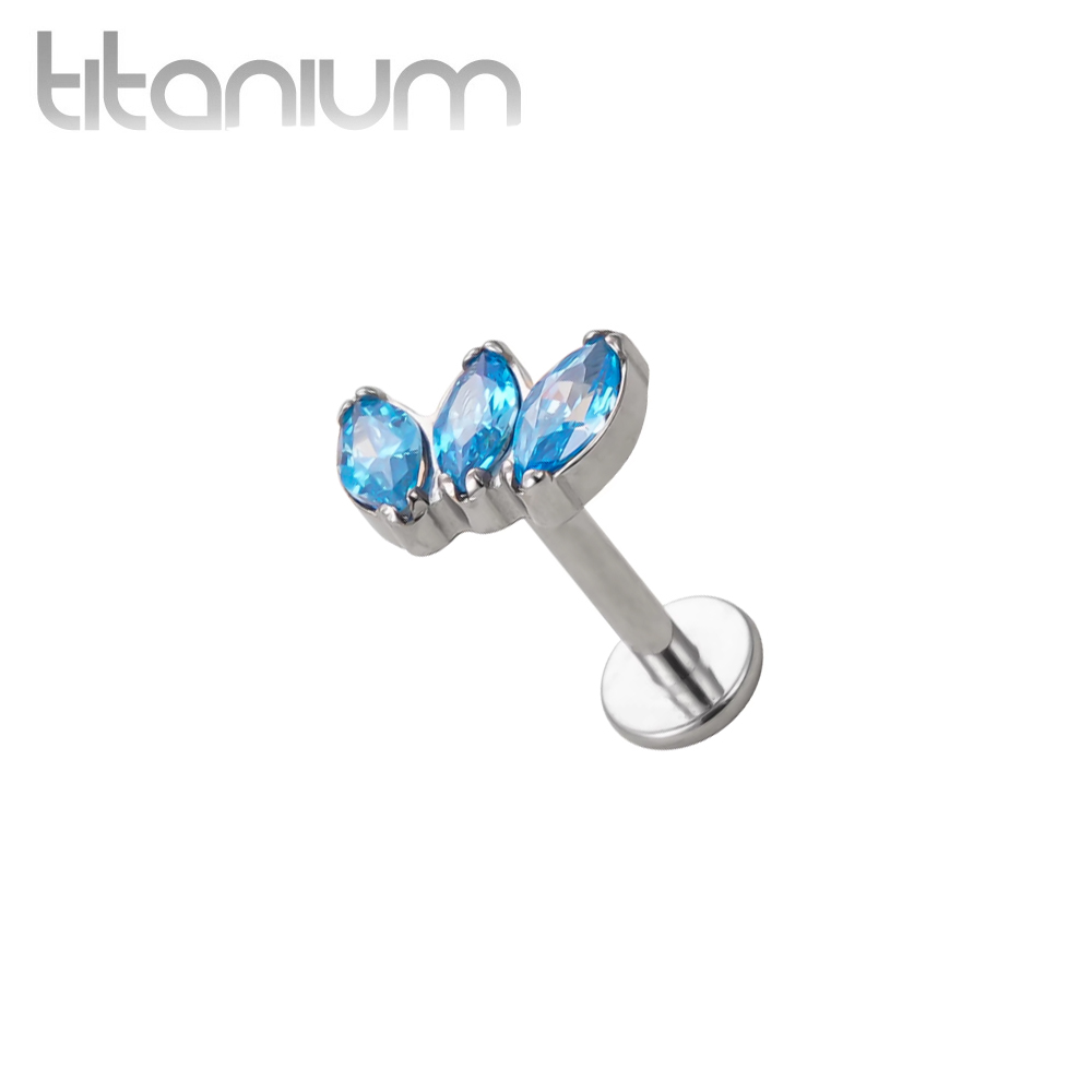 עגיל הליקס / טראגוס / קונץ' / פלאט מטיטניום - 3 מרקיזים תכלת